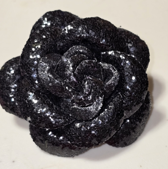 Black Sequin and Silk Rose Fabric Flower - Picture 1 of 2